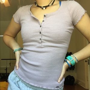 lavender Hollister ribbed button henley style top
